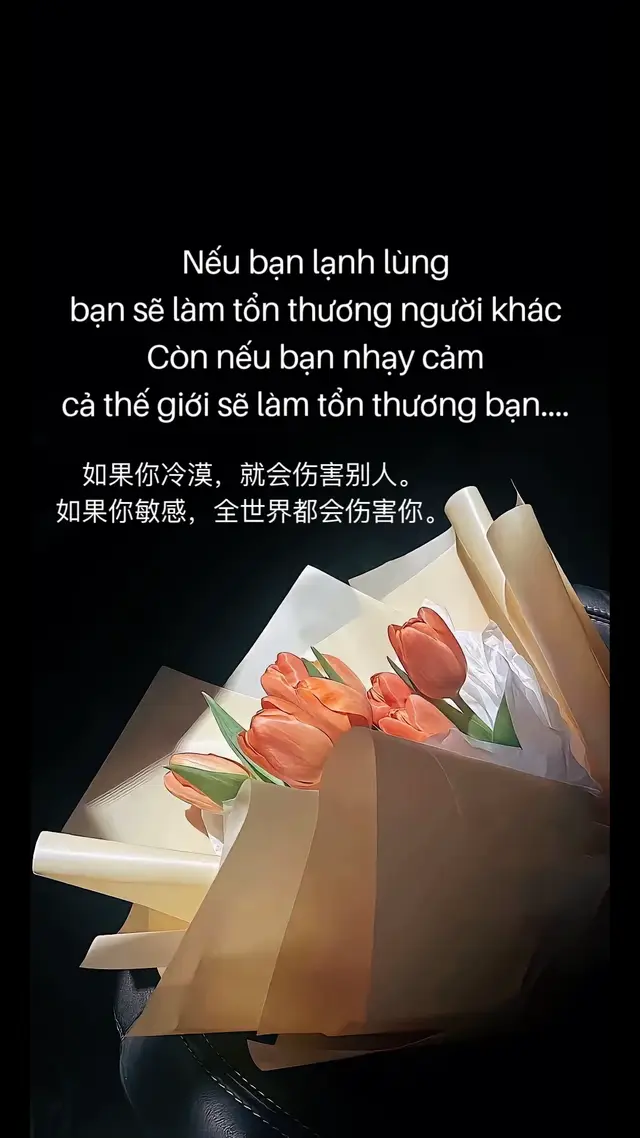 如果你冷漠，就会伤害别人。如果你敏感，全世界都会伤害你。 Rúguǒ nǐ lěngmò, jiù huì shānghài biérén. Rúguǒ nǐ mǐngǎn, quán shìjiè dūhuì shānghài nǐ. #xuhuong #xyzbca #xuhuongtiktok #sttbuontamtrang #hoctiengtrung #hoctiengtrungonline 