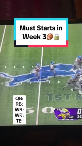 Must Start Players in Week 3 of Fantasy Football🏈🔒 #nfl #nflfootball #fantasyfootball #fantasycontent #fantasystarts #nflconvk