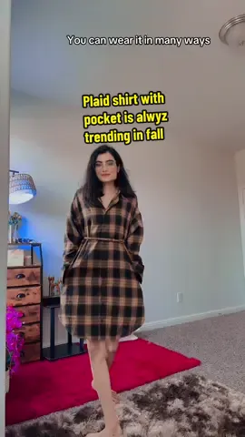 Plaid shirt with pocket is love gor fall and winter #plaid #fall #falloutfits #falldresses #trendingdress #winterdress #winteroutfit #longshirt #pocketdress #fyp #foyou 