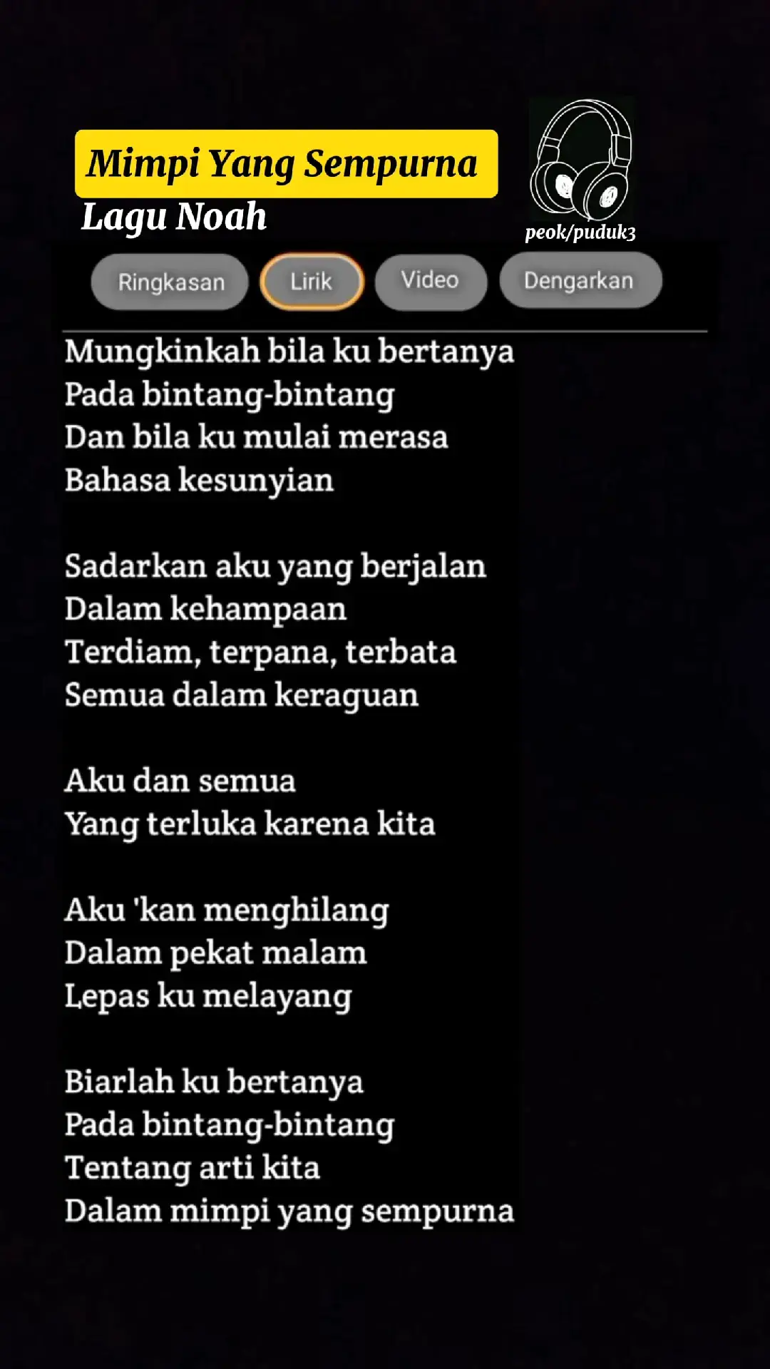 Mimpi Yang Sempurna / Lagu Noah | Bagian 23 | #lyrics #liriklagu #mimpiyangsempurna #layrics_songs #xyzbca #laguviral #firaltiktok #4you #lirikmusik #musikviral #foruyou #lewatberanda #berandafyp #berandatiktok #fypp #fypシ゚ #fypviral 