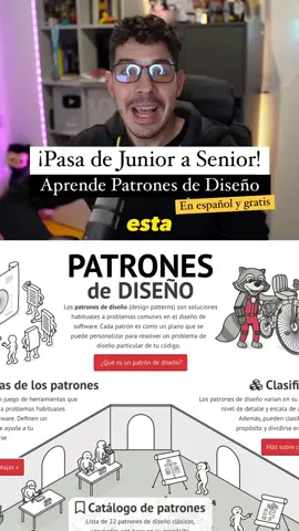 ¡Aprende Patrones de Diseño en Programación totalmente en Español! No importa si trabajas con JavaScript, Python, PHP, Golang o TypeScript… ¡estos conceptos son aplicables a cualquier lenguaje! Los Patrones de Diseño te ayudan a resolver problemas recurrentes en el desarrollo de software. Hay muchos, pero todos comparten el mismo propósito: ✓ Mejorar la estructura del código ✓ Facilitar el mantenimiento a largo plazo ✓ Apoyar la escalabilidad de proyectos Dominar estos patrones es clave en tu camino hacia convertirte en Senior. Recuerda que también son esenciales la experiencia práctica, la paciencia y el desarrollo de habilidades de liderazgo. ¡Todo llega con el tiempo! Dale un ❤️ si te apasiona la programación y te es útil este recurso. #desarrolloweb #patronesdediseño #dev #programadores #software