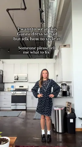 I thought loafers would make the look but I’m not sure now…. Is it my hair? Do i cinch it at the waist??? Help me 🫠 #style #dress #ganni #styleme #styleadvice 