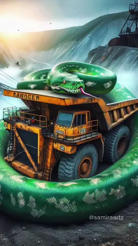 mining area-a giant python vs dump truck #fyp #nature #snake #truck #ai 