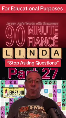 90 Minute Fiancé S2: Linda, Part 27, “Stop Asking Questions.” I want to discuss wedding plans and want to fix my friends @jimmeyb4 and @Greggy with her sister or friends. Linda gives me an ultimatum. @Kenna James @Words With Friends 2 @Aunt Rita @Jersey Jon “The Backup”  @Jersey Jon 