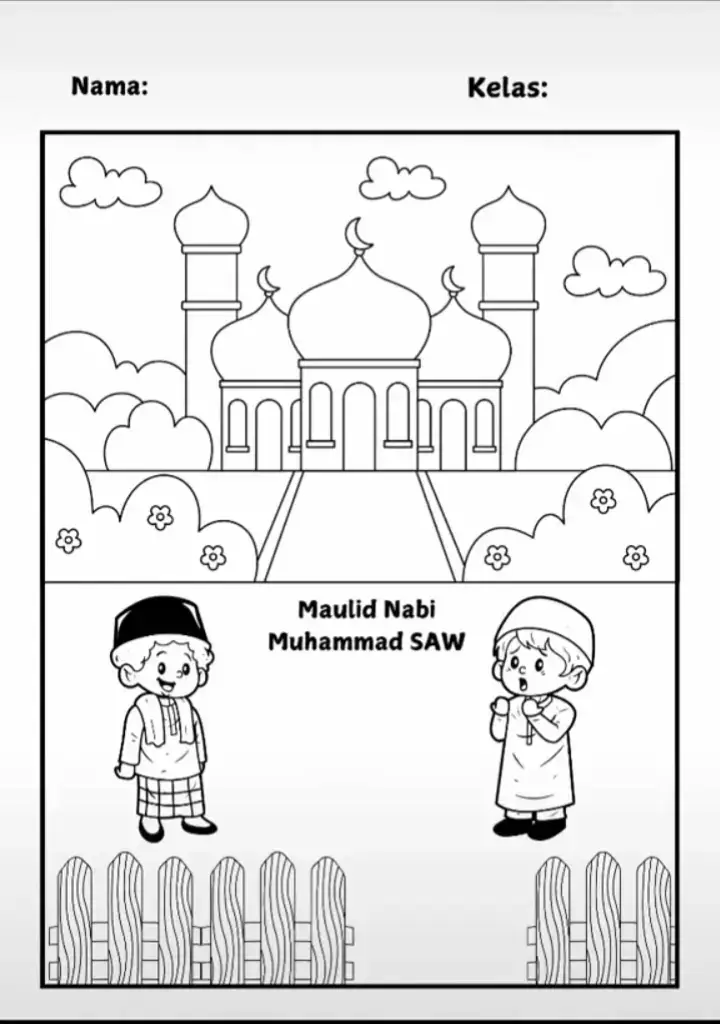 Memperingati maulid nabi Muhammad Saw,biar lebih seru ayooo kita ajak anak-anak mewarnai gambar berikut@sdn1palapa 