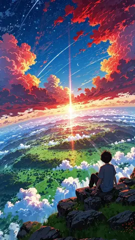 Lost in the beauty of a cosmic sky 🌌✨ Watch the universe unfold as a boy gazes into the infinite horizon. 🌿 #AnimeLiveWallpaper #4KWallpaper AnimeSky #CosmicJourney #HeavenlyClouds #CrimsonHorizon #AnimeArt #AnimeWallpaper4K #NatureInspired #MakotoShinkaiVibes #Stunning #WallpaperAesthetic #InfinitePath #viewscapenaturespark