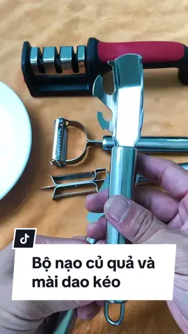 Bộ 6 dụng cụ gọt nạo củ quả, nhấc đĩa nóng và mài dao kéo 3 chế độ. #dungcumaidao #dungcumaidaokeo #naocuqua #gothoaqua 