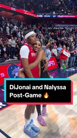 From teammates to rivals and back again 💕  DiJonai Carrington and Nalyssa Smith share a special moment postgame. Competition on the court, love off it #WNBAPlayoffs presented by @Google 