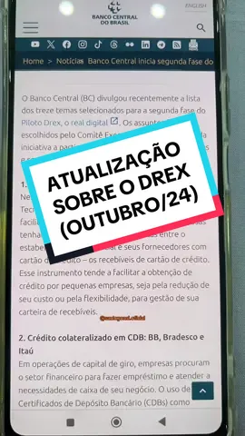 Novas características do Drex, o novo real digital, foram divulgadas. Confira… #binance #drex #bc #brasil🇧🇷 #imposto #fy #foryou #bitcoin #crypto #investimento #smartcontracts #lula #bolsonaro #marçal #btc #eth #cbdc 
