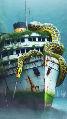 abandoned ship-a giant yellow python #fyp #nature #ship #python 