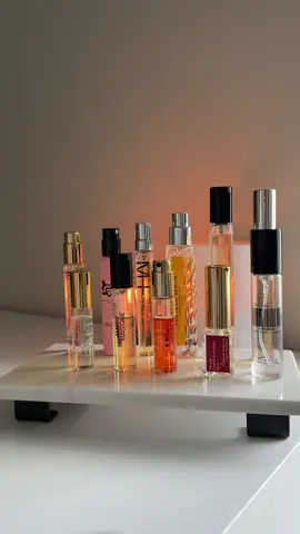 ADORE my travel sizes… sometimes more that my big bottles 👀 see any faves? #smellgood #vilhelmparfumerie #baccaratrouge540 #nestnewyork #bdk #parfumsdemarly #dedcool #creed #kilian #ellisbrooklyn #molecule 