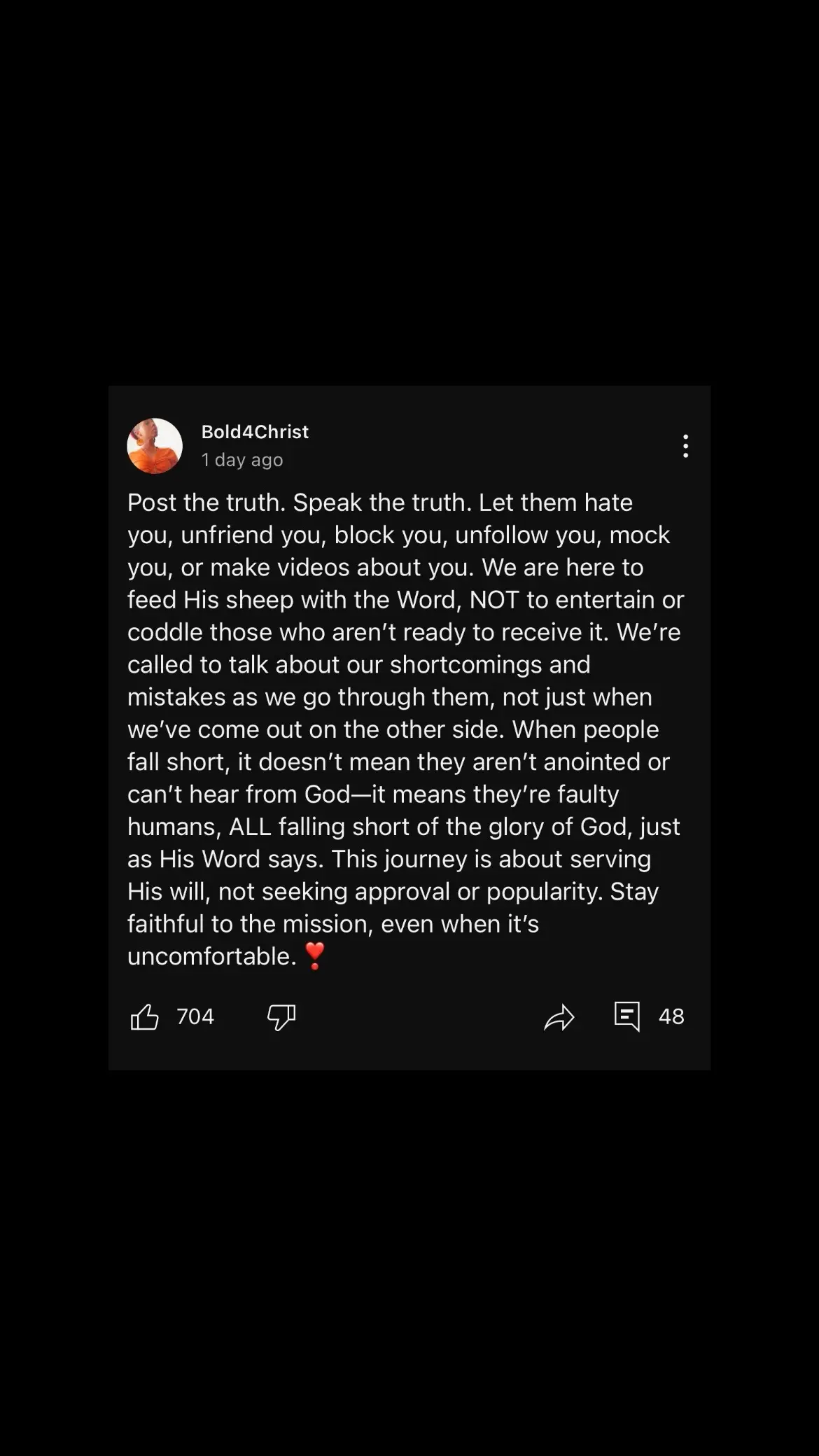 This is what I cried about this morning:  ————TRANSPARENCY in NOT being obedient Like felt it heavy on my spirit and prayed. Nina ( Bold4Christ ) popped up on my feed and I knew then, it was confirmation. So, stay tuned for an abridged story time. #christiantiktokcommunity #christiantiktok #obedience #christiancontentcreator #christiancontent #christiangirltiktok 