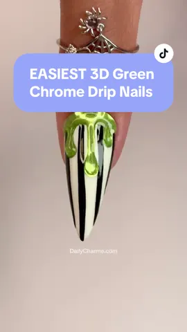 Halloween Nail Tutorial: EASY 3D Isolated Chrome Drip 💚🖤🤍 Comment 