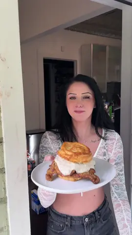Country Fried Steak Biscuit! What’s your favorite breakfast sandwich? 
