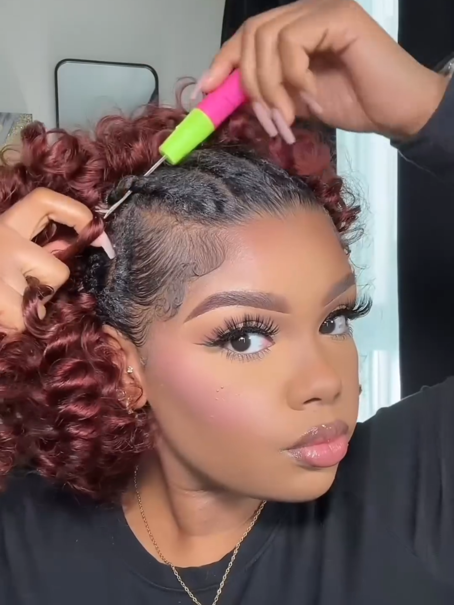✨POV: Installing Crochet With Curls Hair Extension For A Bob Hairtyle💕#curlybob #redhair #Crochetbraids #Protectivestyle #redhaircolor #cornrows #crochetstyles #crochethair ⁣