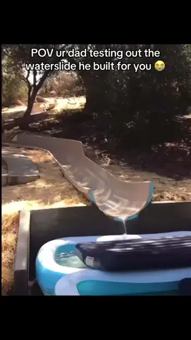 3 pools and he didnt land in one 😭🤣#pov #waterslide #homemade #dad #testing #blooper #foryou #fyp 