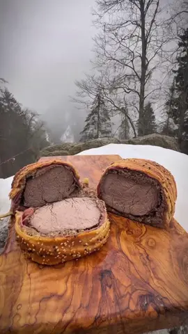 How to make the best and most special beef wellington 🥩🪵🔥❄️💦 #outdoorcooking #asmrcooking #Recipe #leon #naturecooking #cookingtiktoker #camping #foodtiktok #asmrvideo #beef #wellington 