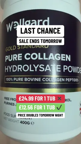 Just one day left to grab a tub of Pure Collagen Powder for only £12.56! #collagenpowder #skincare #nailcare #haircare #nailgrowth #hairgrowth #wellgardcollagenpowder #wellgard #collagen #purecollagen #skincareproducts 
