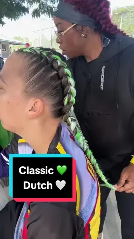 Classic twin Dutch braids elevated with a pop of green and white – a timeless look with a modern twist! #DutchBraids #TwinBraids #BraidedStyle #GreenAndWhite #ProtectiveStyles #BraidsInspiration #HairArt #BraidsWithColor #BraidsForDays #ClassicBraids #Gabby101 #braids #braid #braidstyles #BraidingMagic #softballhairstyles #BraidGameStrong #softballbraids #creatorsearchinsights #fyp #fypシ゚ #GameDayLooks 