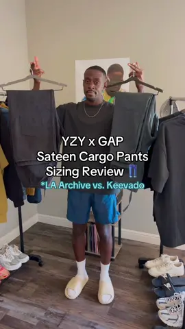 YEEZY x GAP Sateen Cargo Pants Size Comparison and Review 👖- @Los Angeles Archive vs @Keevado Kicks  I highlight most of the key differences in the video. The LA Archive pair open up a bit more at the bottom. Both fit pretty well #fyp #yzy #gap #yeezy #foryou #streetwear #yeezygap #cargopants #sateen #review #sizing #keevadokicks #laarchive #sizecomparison #comparison #fashiontiktok #fashion #style #clothingreview #foryoupage 