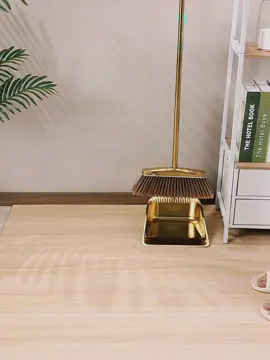 Golden Stainless Steel Broom and Dustpan Set - Heavy-Duty, Long Handle for Indoor/Outdoor Use, Vertical Design for Easy Cleaning in Kitchens and Homes #cleaning #homes #broom #dustpanset #easycleaning #kitchens 