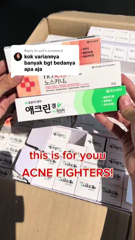 Replying to @acil ini dia perbedaan 3 acne cream dari Dong A Pharm ya : ACNON - untuk jerawat yg ada isinya, jerawat meradang , jerawat mendem , jerawat batu , jerawat punggung dll ACLEAN - untuk jerawat yg kecil-kecil yg lebih ga ada isinya kaya bruntus / close comedo NOSCARNA - untuk bekas jerawatnya, PIE / acne scar / keloid #dongapharm #koreanpharmacy #koreanskincare #skincarekorea #acne #acnetreatment #obatjerawat 