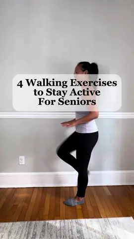 Work on your dynamic standing balance with these walking exercises to stay fit and prevent a fall. Perform these next to a wall for added safety.  #fitnesstips #fitatanyage #seniorfitness #senioractivities #healthyaging #activeaging #fitnessforseniors #fitover60 #over60fitness #beginnerworkout #seniorexercise #balanceexercise #stayactive #strongseniors #ageisjustanumber❤️ #movedaily #olderadults 