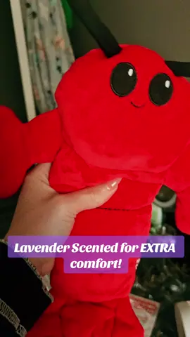 Practical and CUTE! This lavender 💜 scented lobster 🦞 is perfect when you need some warm toasty comfort! It easily lays over your back or stomach after microwaving for instant heat therapy. #heattherapy #heatingpad #comfort #lavender #menstruation #cute #CapCut 