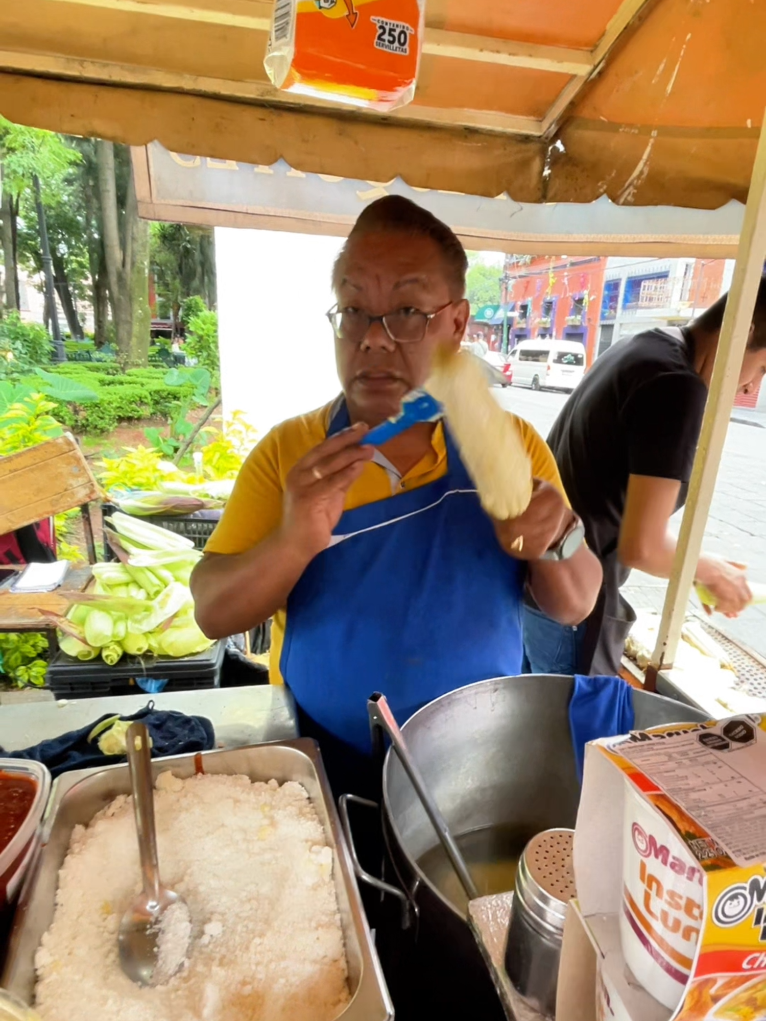 $2.50 elotes in Mexico 🇲🇽 #mexico #usa #streetfood #mexicanfood #cdmx #elotes