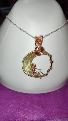 Luna-  A cozy spot. This is my latest piece, I was inspired by the moon and the witchy time of year.  Visit my Etsy at https://bimberwireworks.etsy.com #pendant #jewelry #wirewrappedjewelry #wirewrapping #moon #luna #unique 