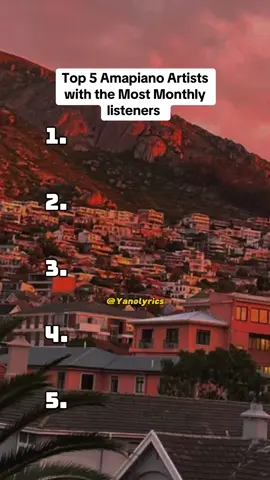 Top 5 Amapiano Artists with the most monthly Listeners - Yano Lyrics. #yanolyrics #SAMA28 #amapiano #amapianoisalifestyle #amapianovibes #mzansitiktok #foryou #kabzadesmall #djmaphorisa 