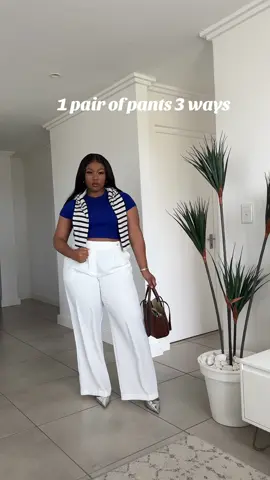 1 pair of pants 4 ways  Let me know which one is more your style, 1,2,3,4? #SAMA28 #outfitinspo #reels #fashionreels  Look 1:  Pants & shoes  @foschinisa  Tops @zara Bag @zara  Look 2:  Shirt @woolworths_sa  Shoes @foschinisa  Bag @colettebycolettehayman  Look 3: T shirt @gstarraw_za  Bag @nubian_allure  Shoes @zara  Look 4: Vest @foschinisa  Shoes @ricostudio_  Bag @nubian_allure 