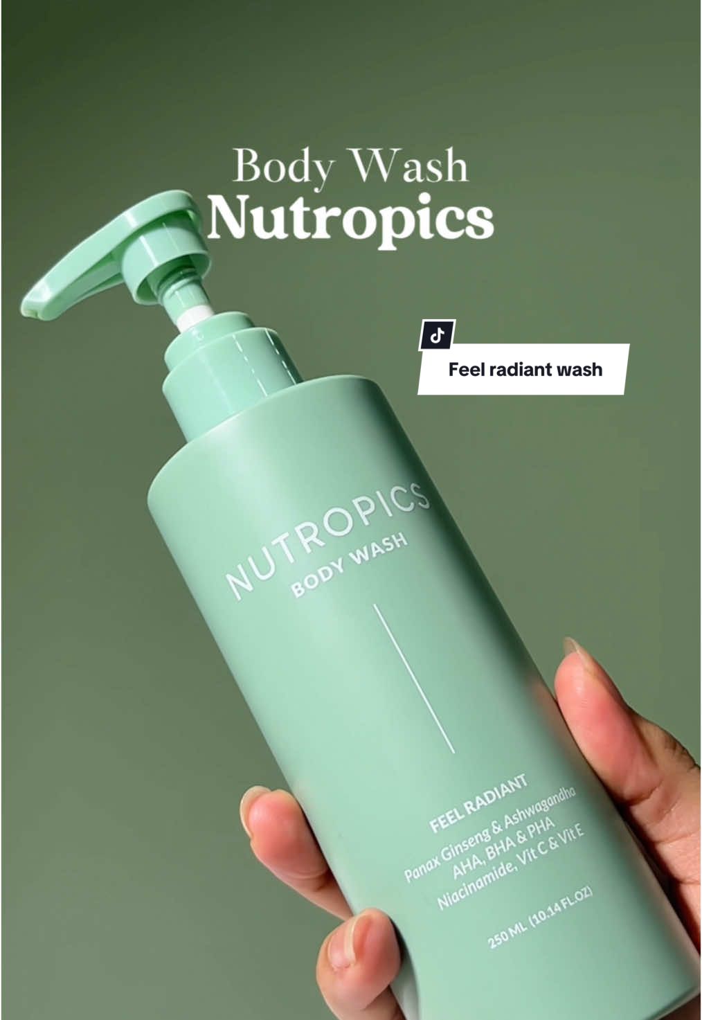 Body wash yang mengandung AHA BHA PHA, bisa bantu untuk eksfoliasi juga!🤍 #nutropics #adaptogenicbodycare #feelradiant #bodywash 