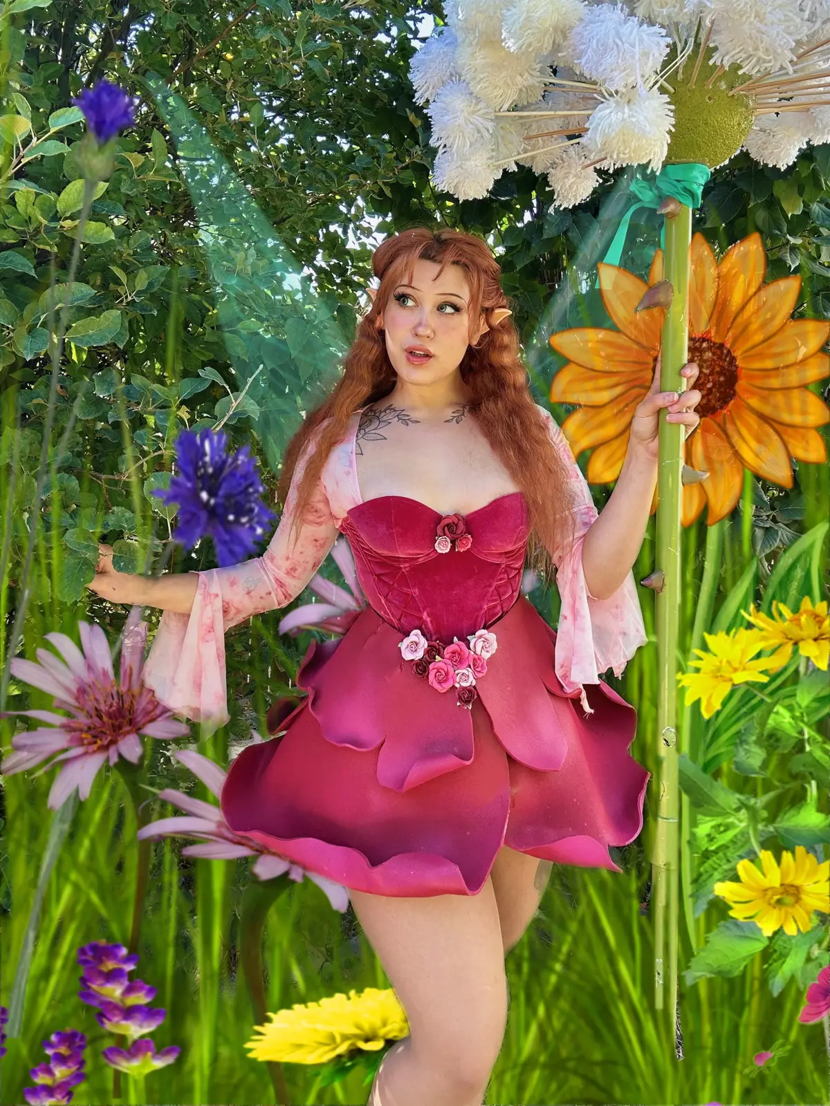 Rosetta! I made the skirt and staff completely DIY, dyed the corset and added the extras. Im so so happy with how this look turned out #cosplay #DIY #rosetta #tinkerbell #fairy #pixie #costumeideas #halloweencostume 