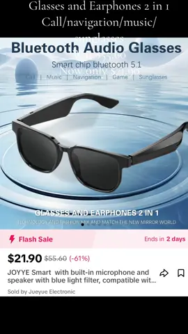 #joyyesmartsunglass#smartsunglasess#holidayshopping#bestproducts#tiktokshop. $21.90 (-61%) JOYYE Smart with built-in microphone and speaker with blue light filter, compatible wit...