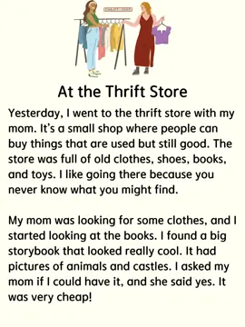 At the Thrift Store #thriftstore #thriftshop #thriftshopping #fory #fyp #foryourpage #englishlesson #english #LearnOnTikTok #learnenglish #englishstory #englishteacher #englishpractice #englishlistening 
