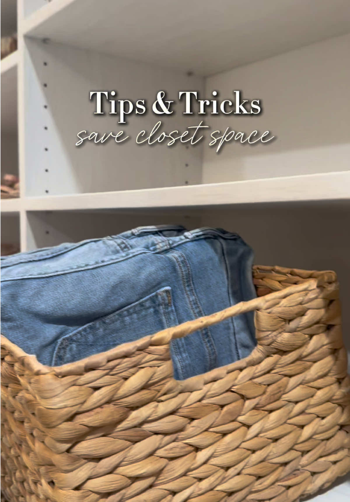 Looking to add space to your closet? 👖 We’ve got the perfect solution! This folding technique is a game changer, allowing you to keep your jeans neatly organized and identifiable in these Water Hyacinth Storage Bins we love so much from @The Container Store !!  Find these storage bins linked in our storefront!  #thecontainerstoreambassador #thecontainerstore #SmallSpaceOrganizaton #organization #tipsandtricks #tips #organized #closetorganization #closetgoals #closetdesign #tips #closetorganizing #jeans #declutteryourlife #simplifyyourhome #spacesaver #spacesaving