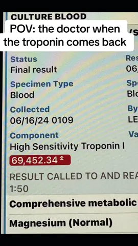 To all my orthopedic colleagues, if the troponin number has a comma… its a bad sign ##healthcare #hospital #med #humor #doctor #medicine #patient #cardiology #heart #communication #bedside 