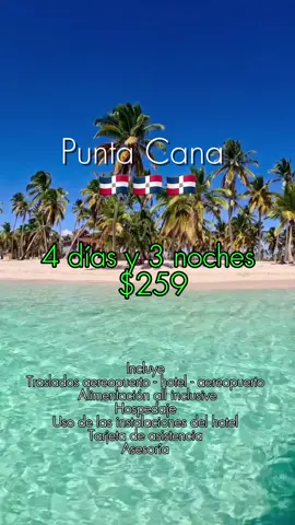 4 dias y 3 noches  En Punta Cana ✈️🌴 🇩🇴🇩🇴🇩🇴🇩🇴 Reserva ya!! ⚡️ Incluye : Traslados aereopuerto - hotel - aereopuerto  4 dias 3 noches alojamiento  Alimentacion: all inclusive Uso de las instalaciones  Tarjeta de Asistencia  Asesoria  #viaje #travel #fypシ゚ #foryour #puntacana #republicadominicana #peru #traveltiktok #tips 