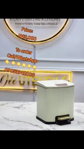 Transform your space with our high quality and sleek luxury waste  bin - the stylish solution for keeping your space tidy! ♻️ Price:    N42,000 To order Call/WhatsApp 👇 👇👇👇👇👇 09053942008 09064007172  09166351638  09126012120 Walk into any of our 4 Branches   Store No. 3 Kokkies Mall, Ground floor Ademola Adetokumbo Crescent, Wuse 2,  Nitel  Junction Abuja Nigeria 🇳🇬  Think Kitchen, think Dee utensils  #reels #deeutensilsng  #abujakitchen