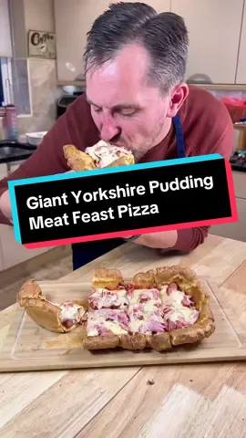 Giant yorkshire pudding pizzas are a delight to eat and a meat feast one is right up there Let us know in the comments your pizza toppings you want to see next in a giant yorkshire pudding #Foodie #FoodTok #Recipe #pizza #food 
