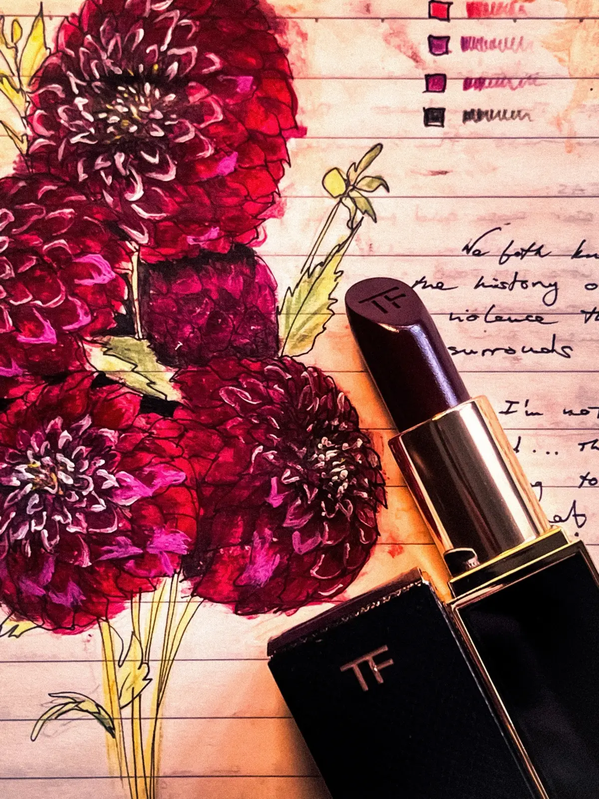 Black Dahlias and Tom Ford's Lip Color in the shade Black Dahlia 🥀 #femmefataleaesthetic #darkfemme #illustrations #vampylipstick #vampireaesthetic #autumnvibes #spookyseason #tomford