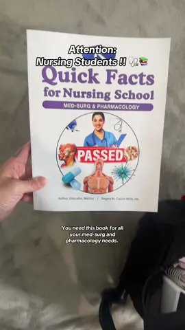 One book that helps break down med-surg and pharmacology topics to help pass your next nursing school exam. 📝👩🏻‍⚕️#remar #remarnurse #quickfactsfornursingschool #nursingstudent #nursingschool #cnaschool #lpnstudent #nursingmajor #nursingschoolhacks #nursingschooltips #nursingschoollife #futurern #clinicals #pharmacology #pharmacologynotes #fypシ #studyhacks #studysmarter 