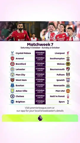 EPL MATCHWEEK 7 #CapCut #fyp #beranda #viral_video #fypシ #football #jadwalbola #englishpremierleague #epl #zxycba #jadwalpertandingan #footballschedule 