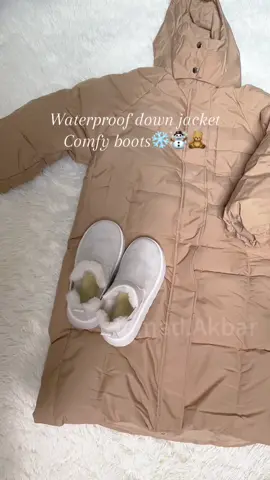 Winter is coming❄️☃️ warm and waterproof down jacket🌨️☔️cozy boots☁️🧸#puffit #wintercoat #tiktokmademebuyit #downjacket #shoes #boots #platformboots #winterfashion #wintervibes #winteroutfit #warm #comfy 