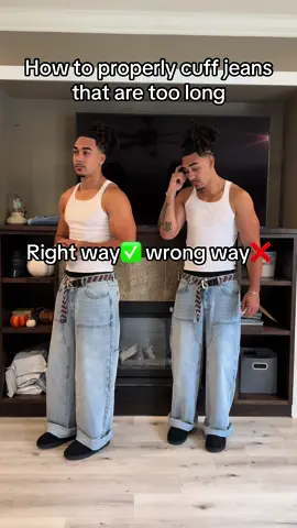 How to cuff jeans that are too long #howto #jeans #fashion #baggyjeans #streetwear #tutorial #DIY #alterations #cuff #denim #fashiontips #stylingtips #fyp 