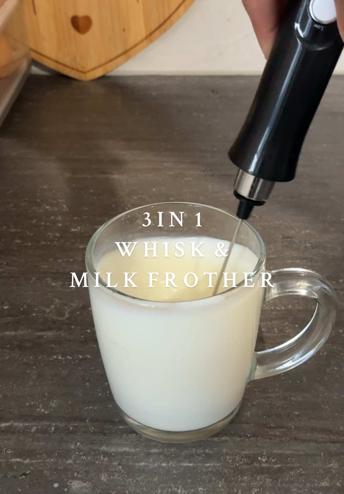 Frothing milk in seconds! Thanks to this 3 in 1 whisk!🙌🏻 It’s compact, rechargeable & has 3 changeable heads, perfect to use for eggs, coffee and milk!✨ #kitchenfinds #whisk #milkfrother #tiktokmademebuyit #spotlight #spotlightfinds #homefinds #kitchengadgets 