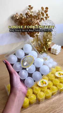 Mag hourd na rin kayo ng kandila para sa undas habang mura pa! 💛🤍   #candleforcemetery #candle #scentedcandle #recommendations 