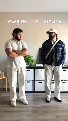 The difference between just wearing basics vs styling basics #mensfashion #TikTokFashion #styletips #mensstylingtips