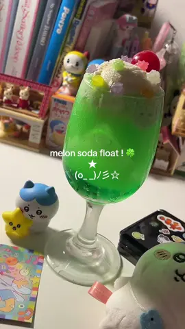 !!! it took one failed attempt to figure it out!! thank you to @pennie for the tips!!  ingrediants: melon soda, marachino cherries, konpeito, vanilla icecream . . . #hachiware #melonsoda #chiikawa #3ds #animalcrossing #foryou #konpeito #melon #heiseiretro #juminocore 